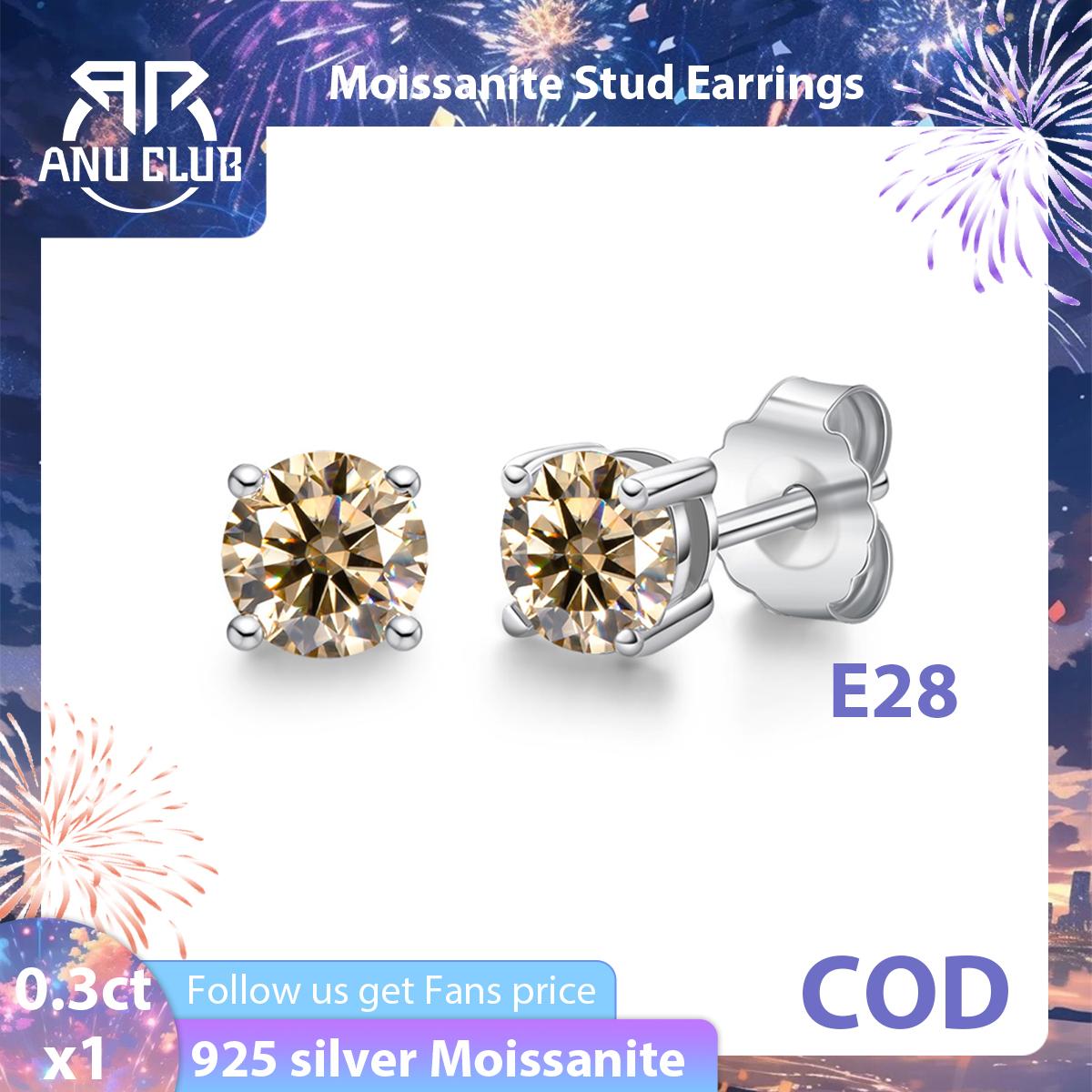 [COD] AnuJewelry E28 Moissanite Round Cut 4mm 0.3ct D Color 4 Prong 100% Legit Italy 925 Sterling Silver Stud Earring for Woman Eman Jewelry