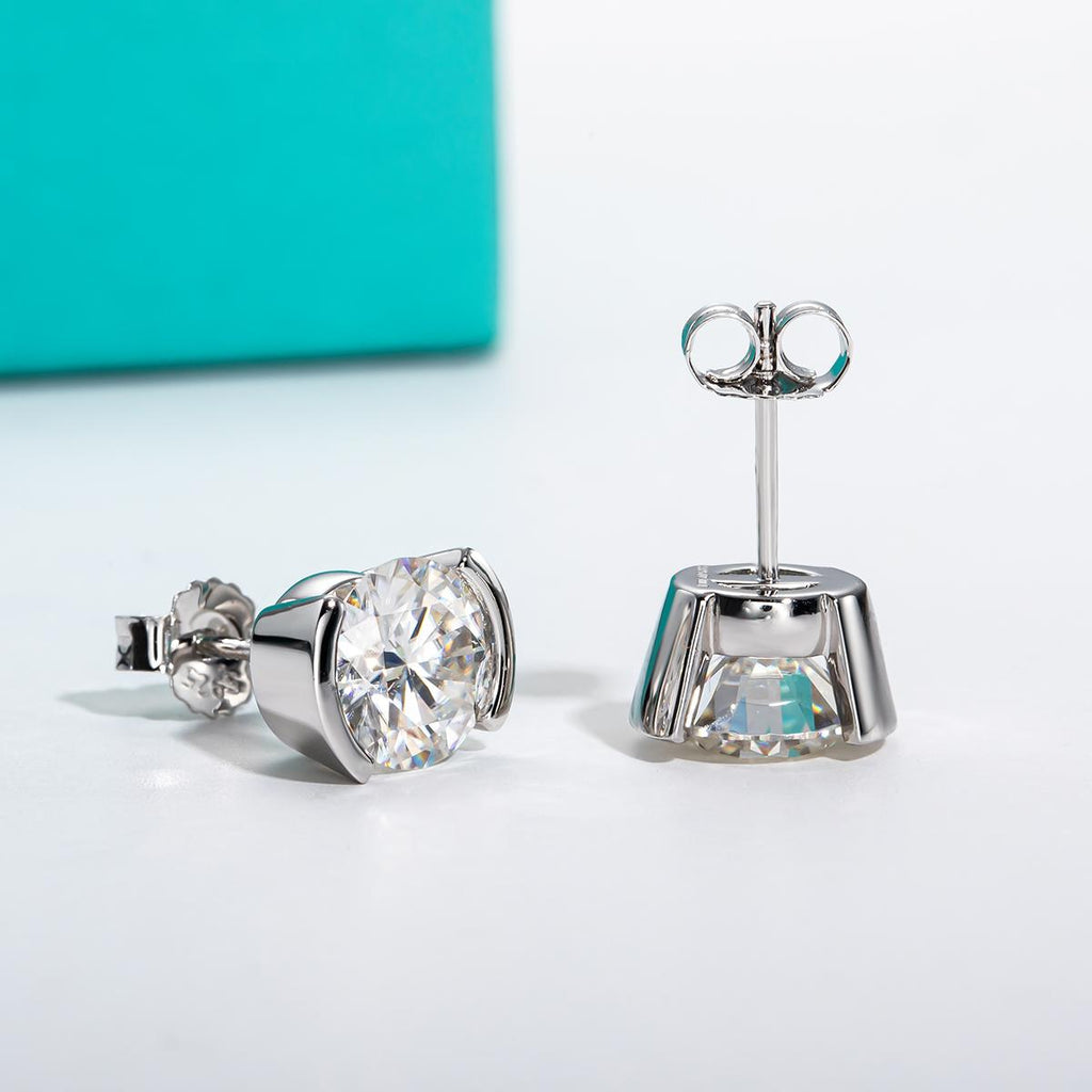 [COD] AnuJewelry E52 Moissanite Round Cut 1ct/2ct/3ct D Color Bezel setting 100% Legit Italy 925 Sterling Silver Stud Earring for Woman Eman Jewelryv