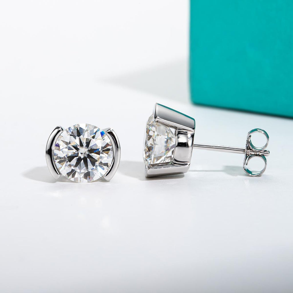 [COD] AnuJewelry E52 Moissanite Round Cut 1ct/2ct/3ct D Color Bezel setting 100% Legit Italy 925 Sterling Silver Stud Earring for Woman Eman Jewelryv