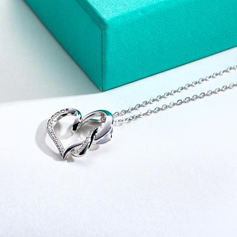 [COD] AnuJewelry P34  Moissanite Pendant Heart Necklace D Color VVS1 925 Sterling Silver Love Heart Pendant Infinity Necklace 40+2+3cm Extended Chain