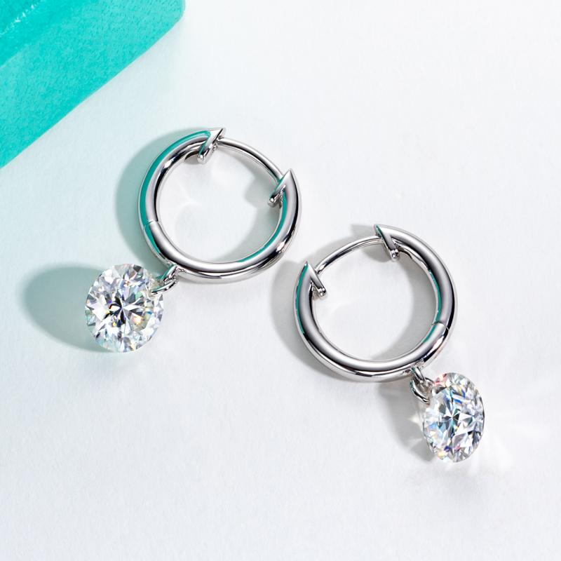 [COD] AnuJewelry E06 Moissanite Earrings Dangle Earring 4CTTW D Color VVS1 925 Sterling Silver Moissanite Drop Hoop Earring