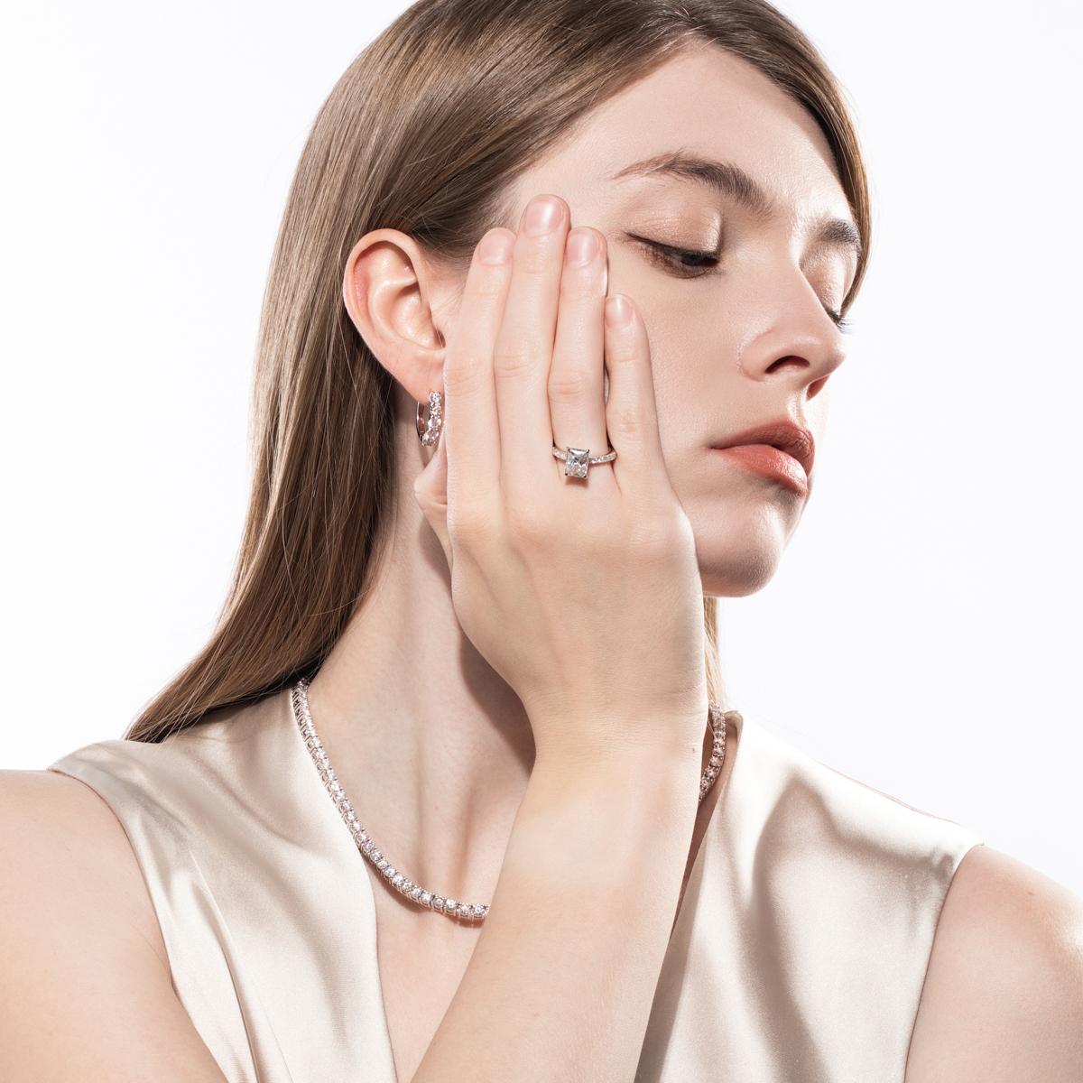 [COD] AnuJewelry R60 Moissanite Four Prong 100% Legit Italy 925 Sterling Silver Square Cut D Color 3CT Engagement Solitaire Ring For Woman Eman Jewelry