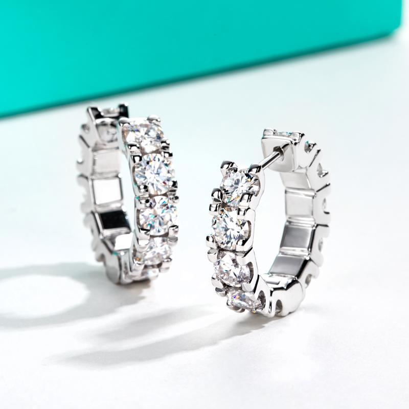 [COD] AnuJewelry E14 Moissanite Hoop Earrings 2.4cttw D Color VVS1 925 Sterling Silver 3mm Moissanite Huggie Earrings