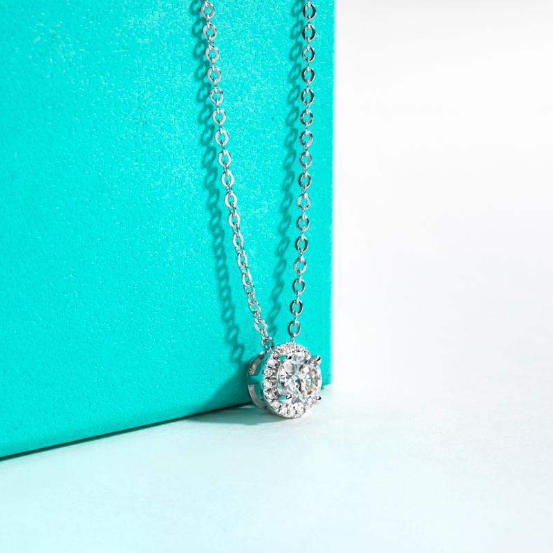 [COD] AnuJewelry P35  Moissanite Pendant Necklace 1.1cttw D Color VVS1 Round Cut 925 Sterling Silver Moissanite Pendant Adjustable Chain