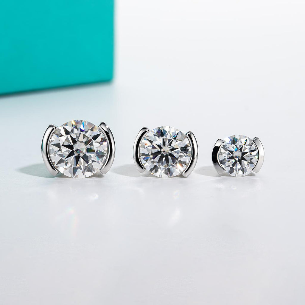[COD] AnuJewelry E52 Moissanite Round Cut 1ct/2ct/3ct D Color Bezel setting 100% Legit Italy 925 Sterling Silver Stud Earring for Woman Eman Jewelryv