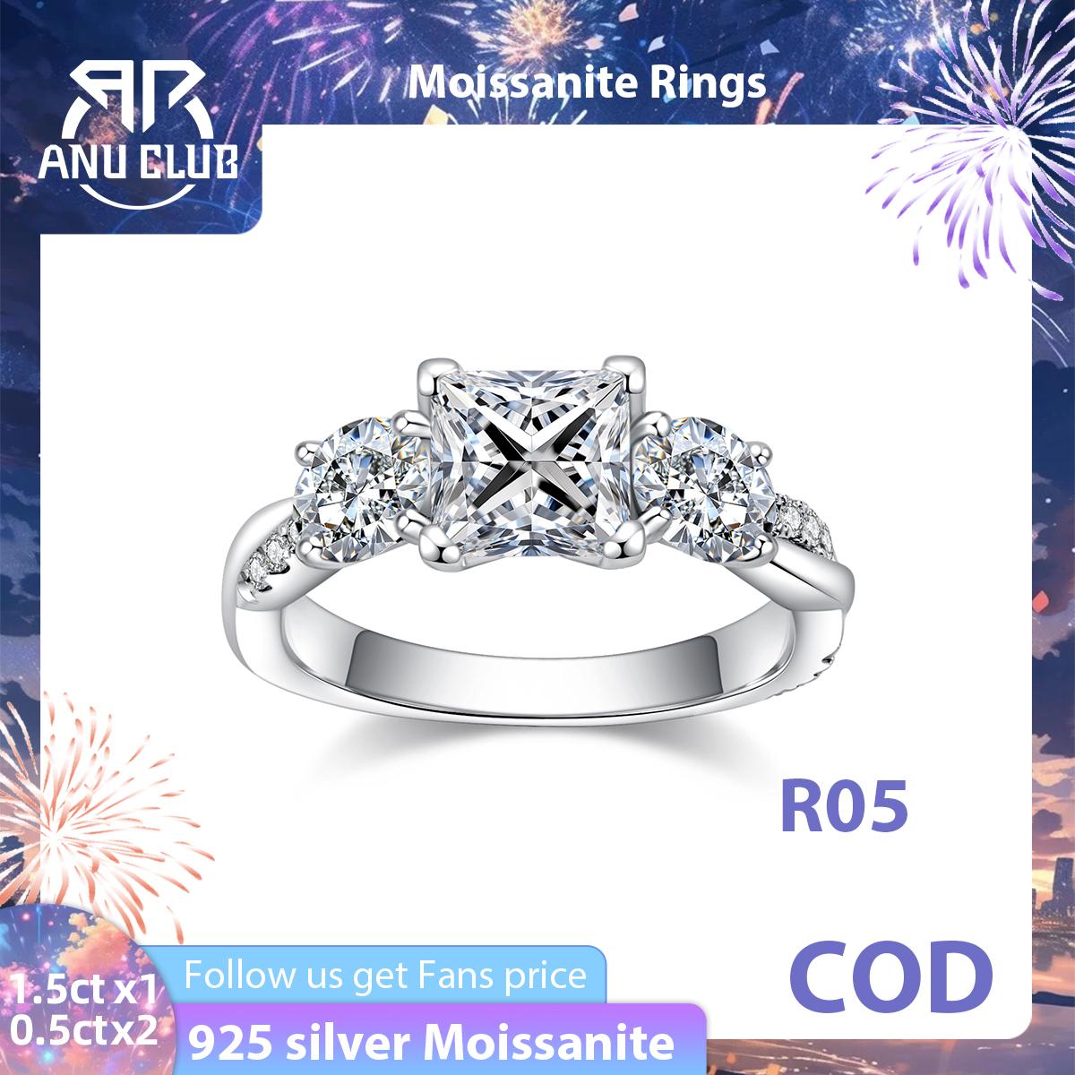 [COD] AnuJewelry R05 Moissanite Four Prong 100% Legit Italy 925 Sterling Silver Square Cut 3 Stone D Color 1.5CT Engagement Solitaire Ring For Woman Eman Jewelry