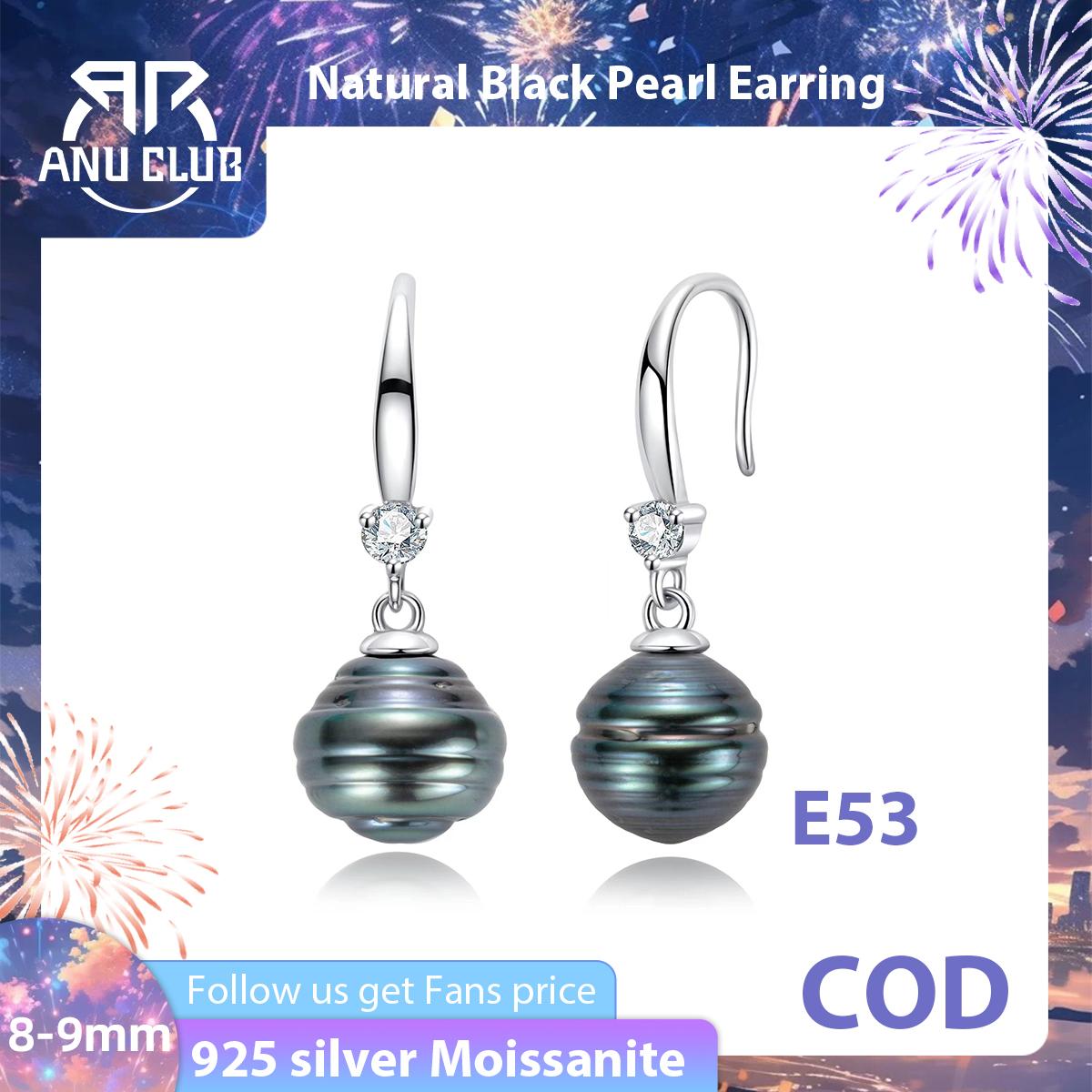 [COD] AnuJewelry 8-11mm Natural Tahitian Black Pearl Earrings 925 Sterling Sliver Moissanite Seawater Baroque Pearl Earrings Woman Eman Jewelry