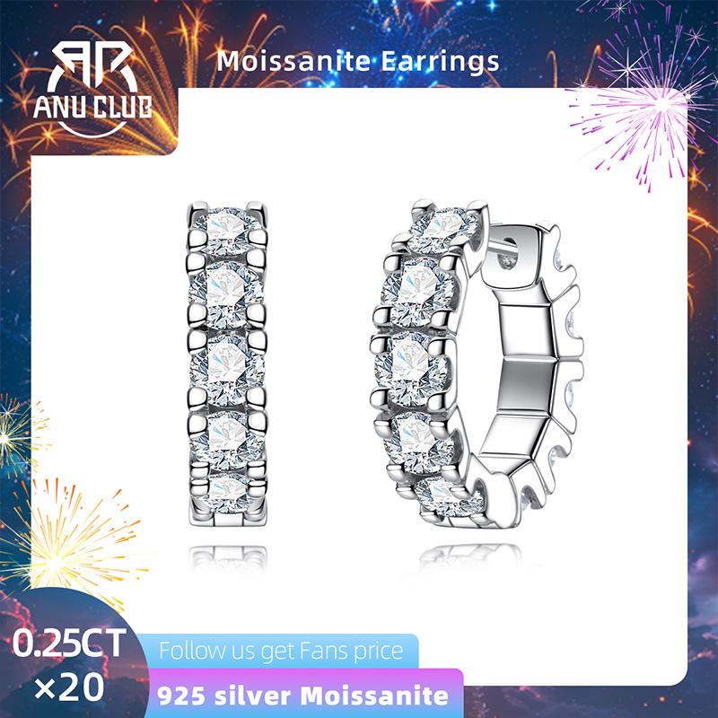 [COD] AnuJewelry E14 Moissanite Hoop Earrings 2.4cttw D Color VVS1 925 Sterling Silver 3mm Moissanite Huggie Earrings