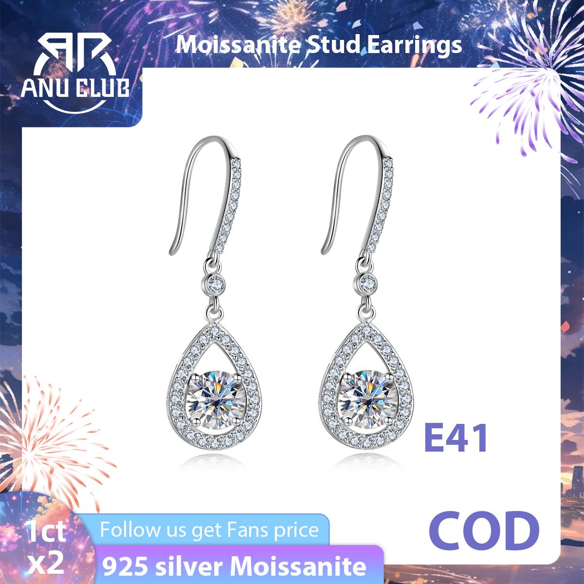 [COD] AnuJewelry E41 Moissanite Round Cut 1ct D Color 4 Prong 100% Legit Italy 925 Sterling Silver Drop Earring for Woman Eman Jewelry
