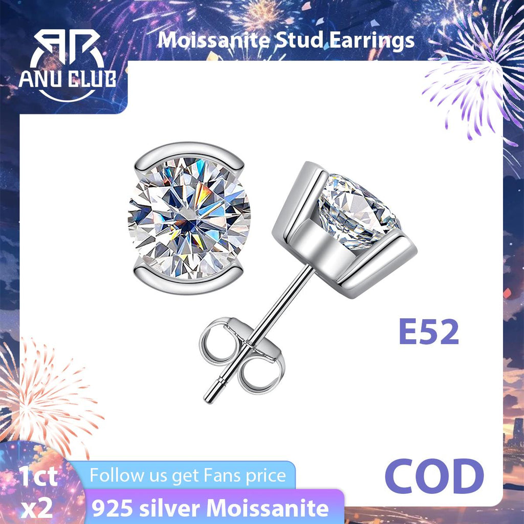 [COD] AnuJewelry E52 Moissanite Round Cut 1ct/2ct/3ct D Color Bezel setting 100% Legit Italy 925 Sterling Silver Stud Earring for Woman Eman Jewelryv