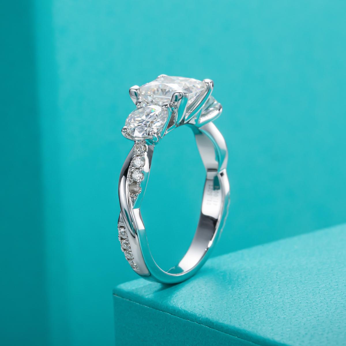 [COD] AnuJewelry R05 Moissanite Four Prong 100% Legit Italy 925 Sterling Silver Square Cut 3 Stone D Color 1.5CT Engagement Solitaire Ring For Woman Eman Jewelry