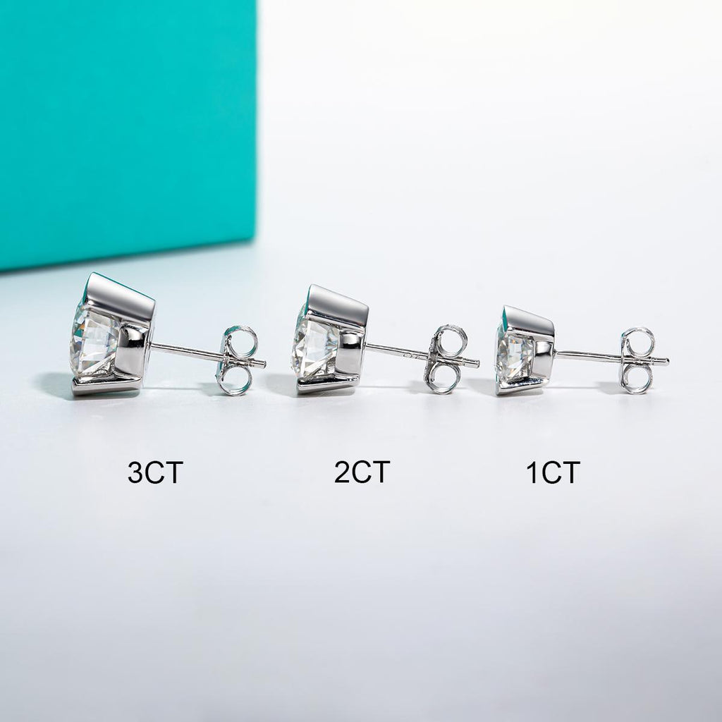 [COD] AnuJewelry E52 Moissanite Round Cut 1ct/2ct/3ct D Color Bezel setting 100% Legit Italy 925 Sterling Silver Stud Earring for Woman Eman Jewelryv