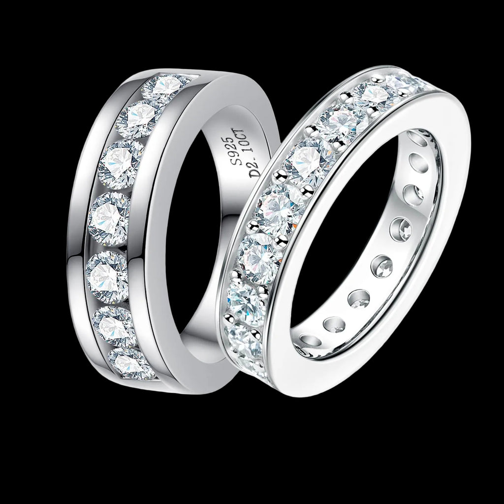 [COD] AnuJewelry Couple Ring Moissanite Bezel setting 100% Legit Italy 925 Sterling Silver Round Cut D Color 2.1CT Eternity Band Ring For Woman Eman Jewelry