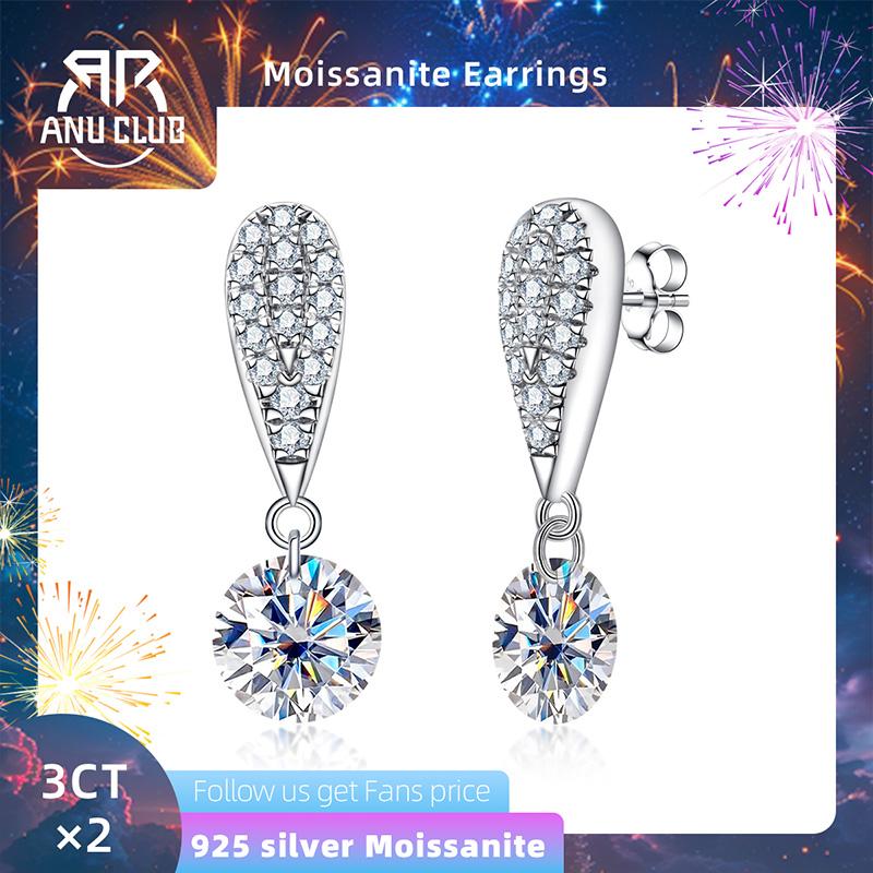 [COD] AnuJewelry E29  Moissanite Earrings Dangle Earring 6.56CTTW(3CT Center Stone) D Color VVS1 925 Sterling Silver Moissanite Drop Earring