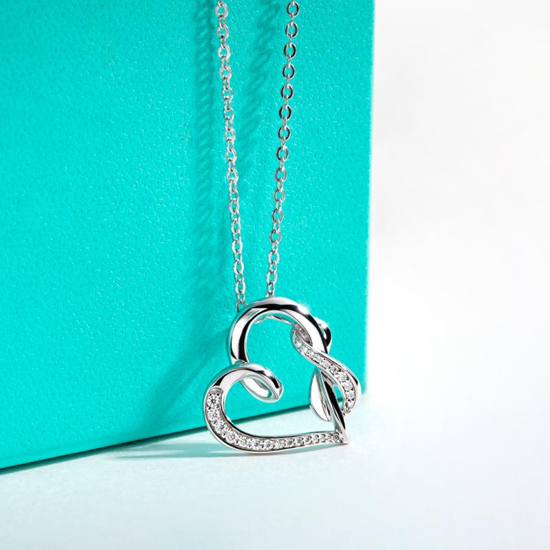 [COD] AnuJewelry P34  Moissanite Pendant Heart Necklace D Color VVS1 925 Sterling Silver Love Heart Pendant Infinity Necklace 40+2+3cm Extended Chain