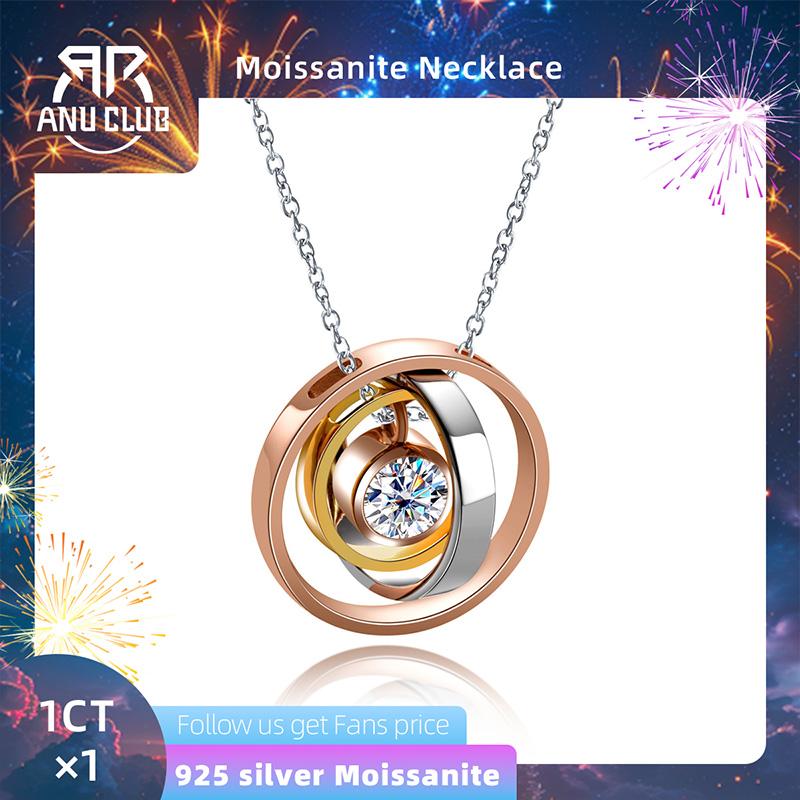 [COD] AnuJewelry P46  Moissanite Necklace for Women Satellite Pendant D Color VVS1 925 Sterling Silver Trinity Necklace 40+2+3cm Extended Chain