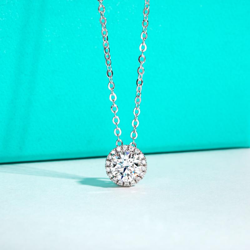 [COD] AnuJewelry P35  Moissanite Pendant Necklace 1.1cttw D Color VVS1 Round Cut 925 Sterling Silver Moissanite Pendant Adjustable Chain