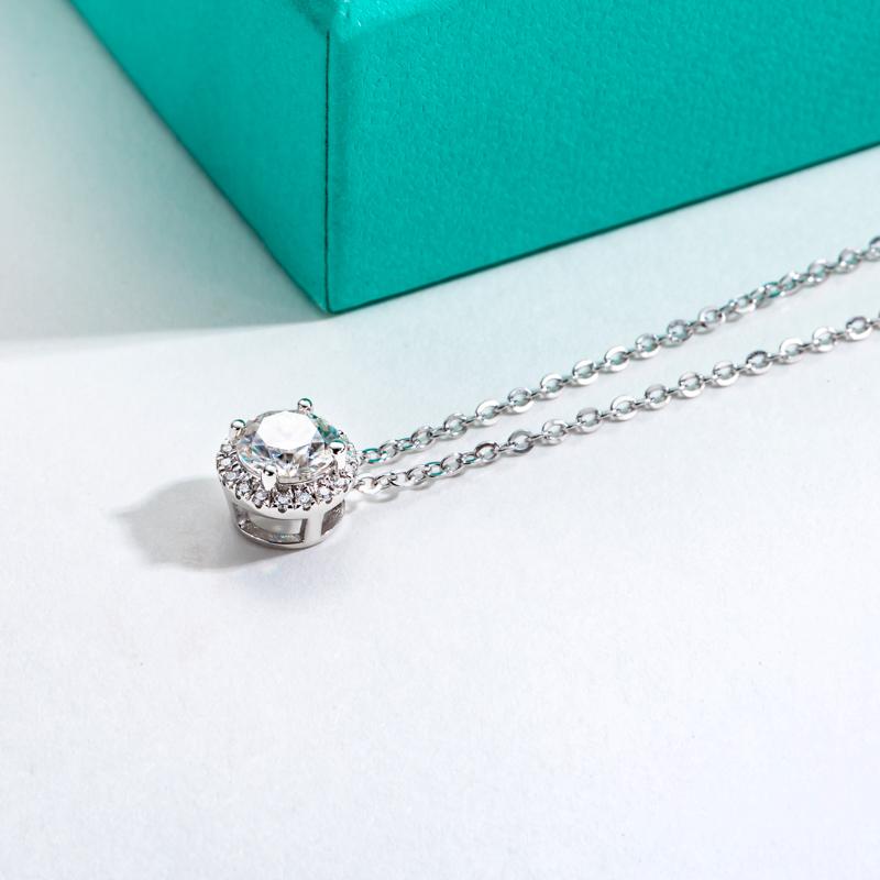 [COD] AnuJewelry P35  Moissanite Pendant Necklace 1.1cttw D Color VVS1 Round Cut 925 Sterling Silver Moissanite Pendant Adjustable Chain