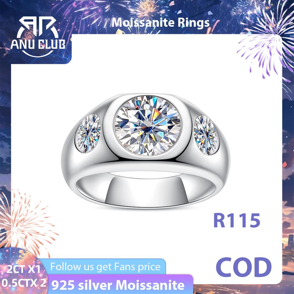 [COD] AnuJewelry R115 3cttw D Color Moissanite Men Ring 100% Legit Italy 925 Sterling Silver Plated Lab Created Gem Engagement Rings For Men