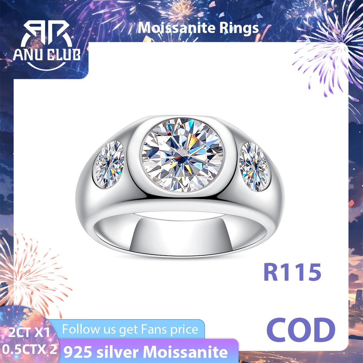 [COD] AnuJewelry R115 3cttw D Color Moissanite Men Ring 100% Legit Italy 925 Sterling Silver Plated Lab Created Gem Engagement Rings For Men