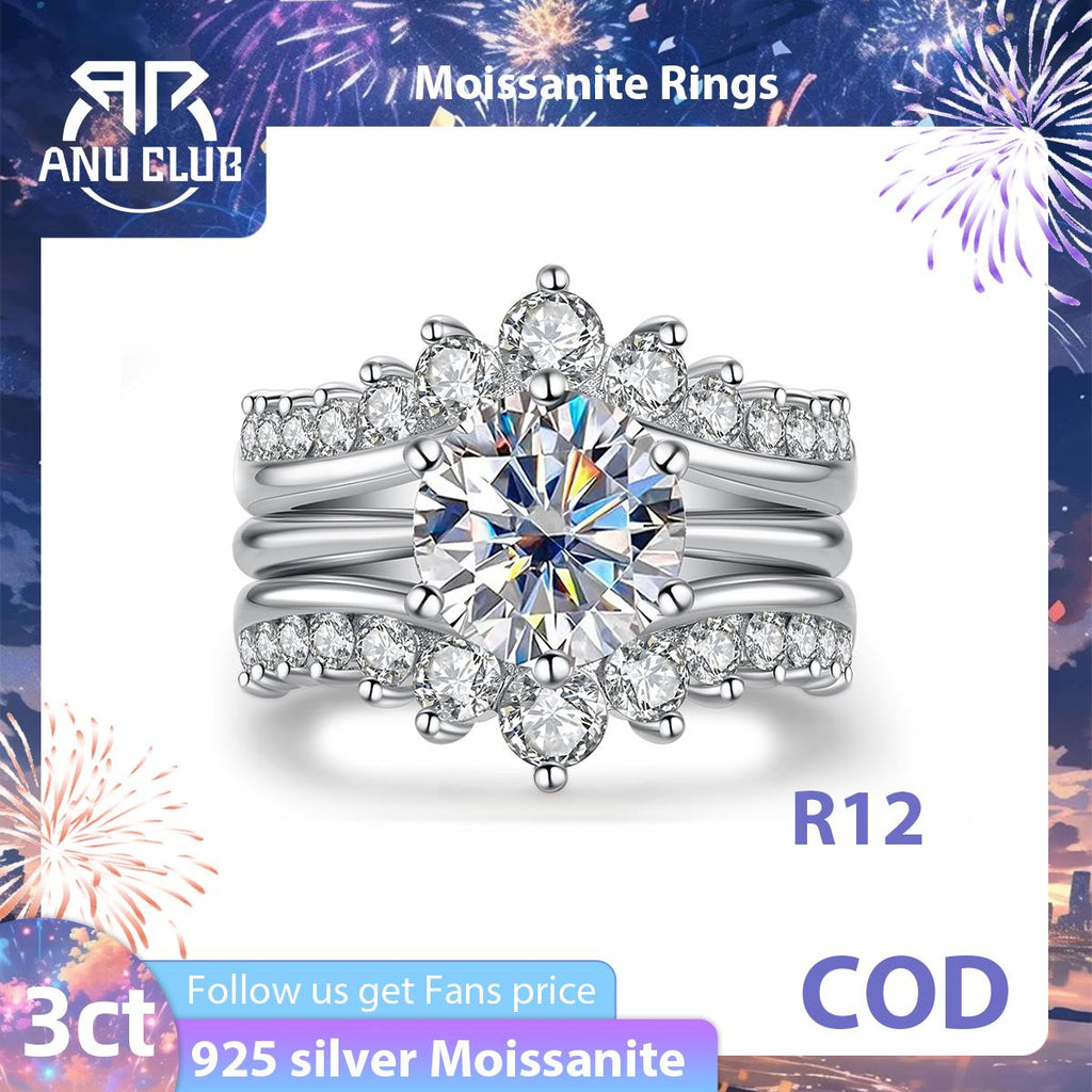 [COD] AnuJewelry R12 S925 Moissanite 9.0mm Cluster Ring 3CT Fashion Accessories EMAN Giving Gifts
