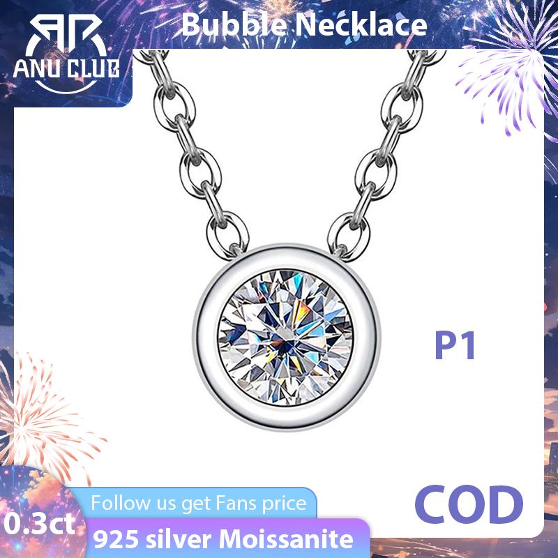 [COD] AnuJewelry P1 Moissanite Round Cut Moissanite 4mm 0.3ct D Color 45cm Chain 100% Legit Italy 925 Sterling Silver Pendant Necklaces Bubble Necklace Gift for Woman Eman Jewelry