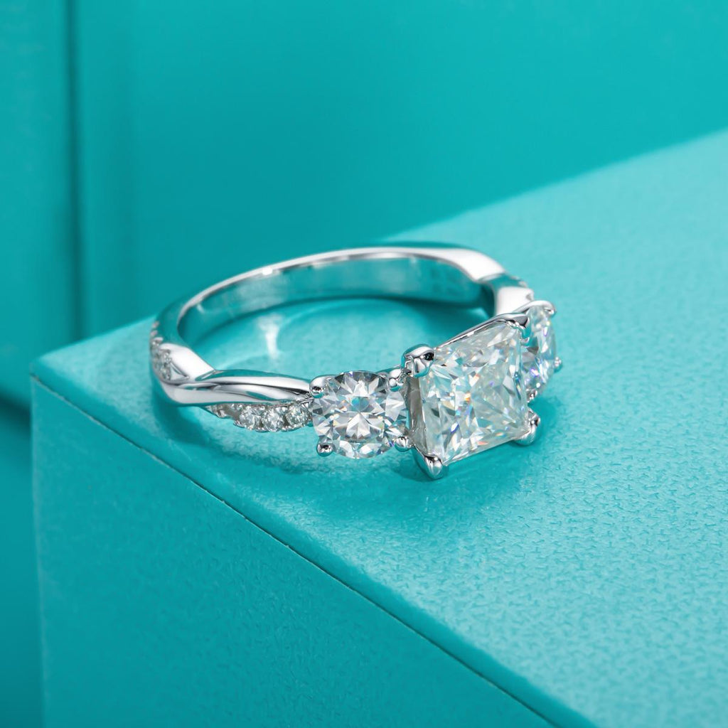 [COD] AnuJewelry R05 Moissanite Four Prong 100% Legit Italy 925 Sterling Silver Square Cut 3 Stone D Color 1.5CT Engagement Solitaire Ring For Woman Eman Jewelry